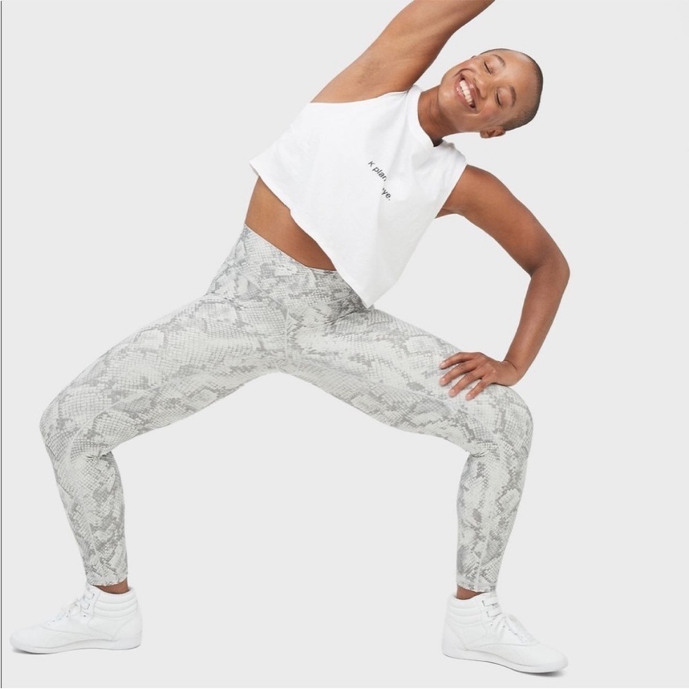 Aerie Gray Snake Print high rise cross waist leggings